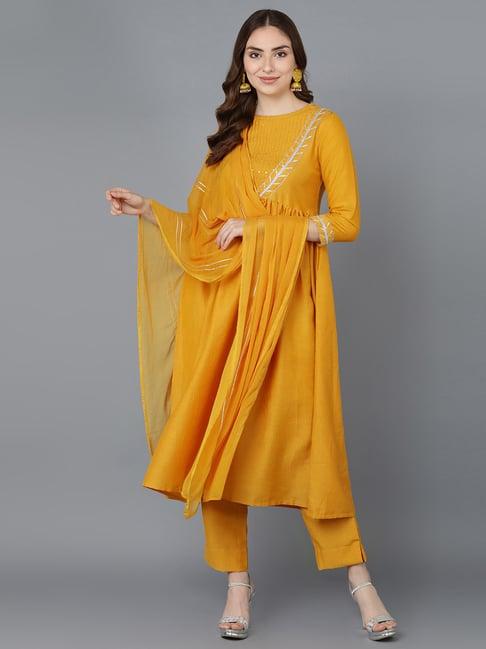 vaamsi orange embroidered kurta pant set with dupatta