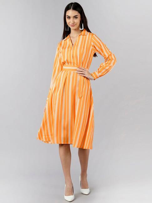 vaamsi orange striped a-line dress