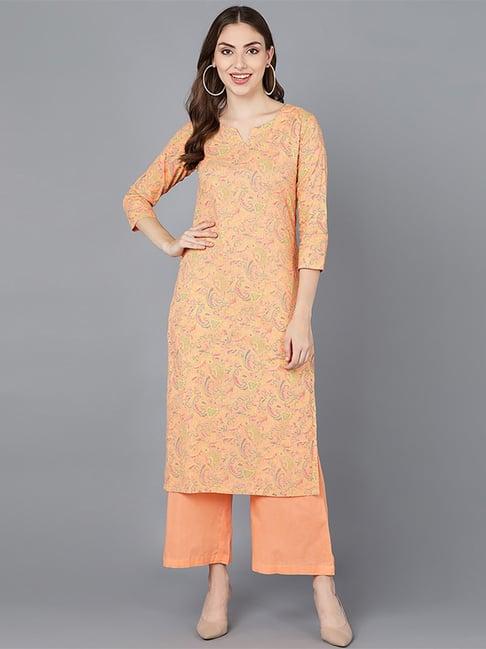 vaamsi peach cotton printed straight kurta