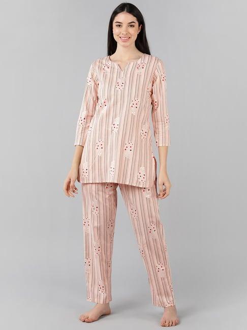 vaamsi peach cotton printed top with pyjamas