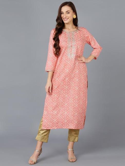 vaamsi peach embroidered straight kurta