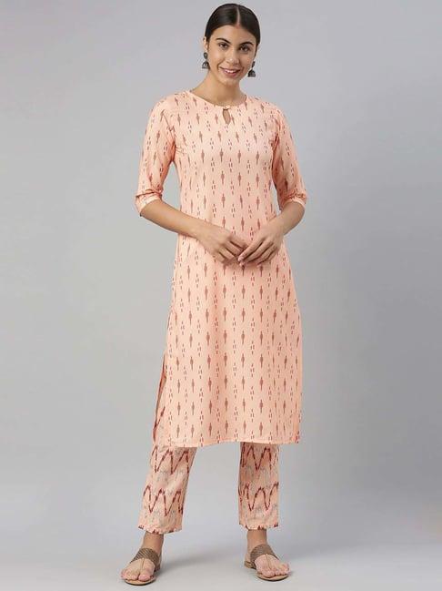 vaamsi peach printed kurta pant set