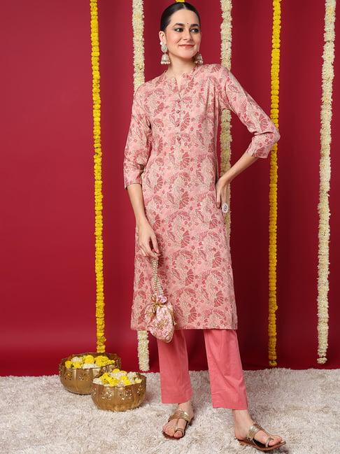 vaamsi peach printed straight kurta