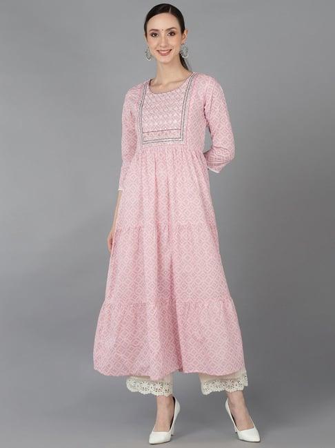 vaamsi pink cotton embellished a line kurta