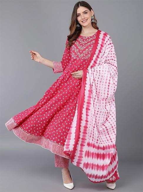 vaamsi pink cotton embroidered kurta pant set with dupatta