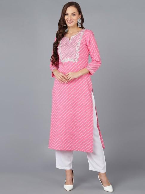 vaamsi pink cotton embroidered straight kurta