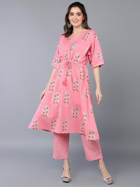vaamsi pink cotton printed kurta pant set