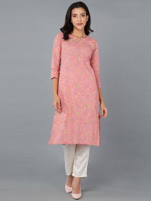 vaamsi pink cotton printed straight kurta