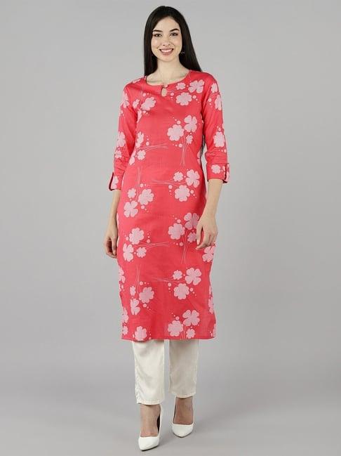 vaamsi pink cotton printed straight kurta