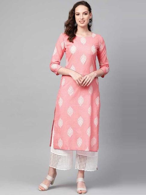 vaamsi pink cotton printed straight kurta