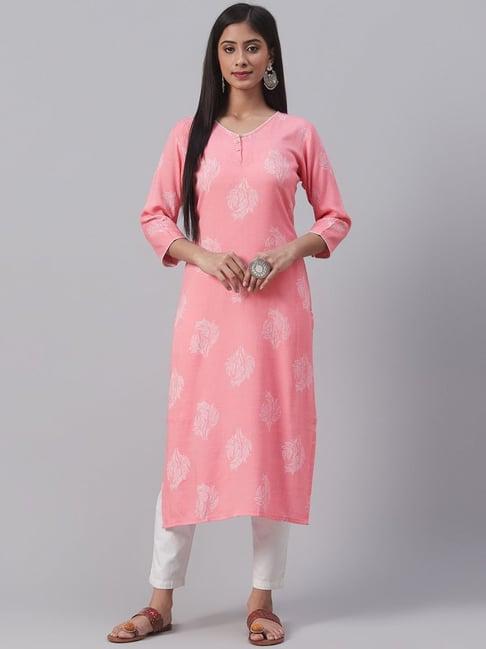 vaamsi pink cotton printed straight kurta