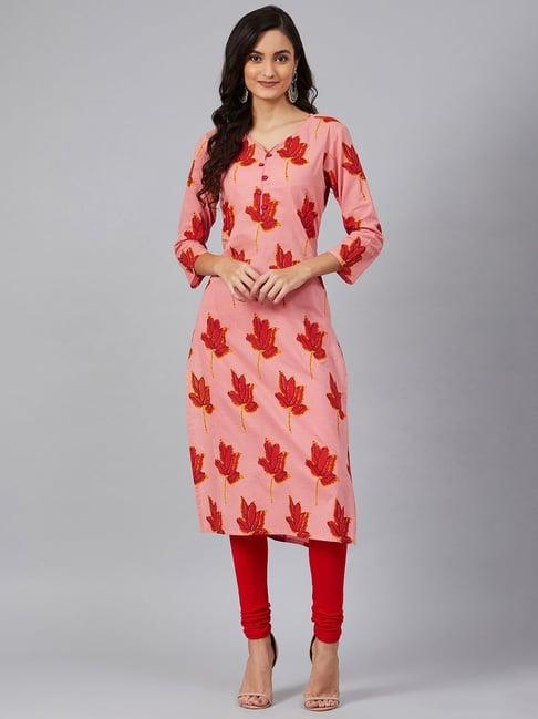 vaamsi pink cotton printed straight kurta