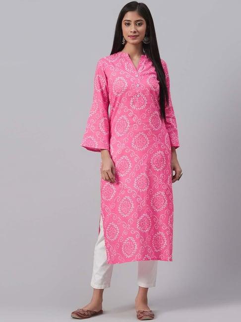 vaamsi pink cotton printed straight kurta