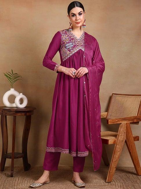 vaamsi pink embroidered kurta pant set with dupatta