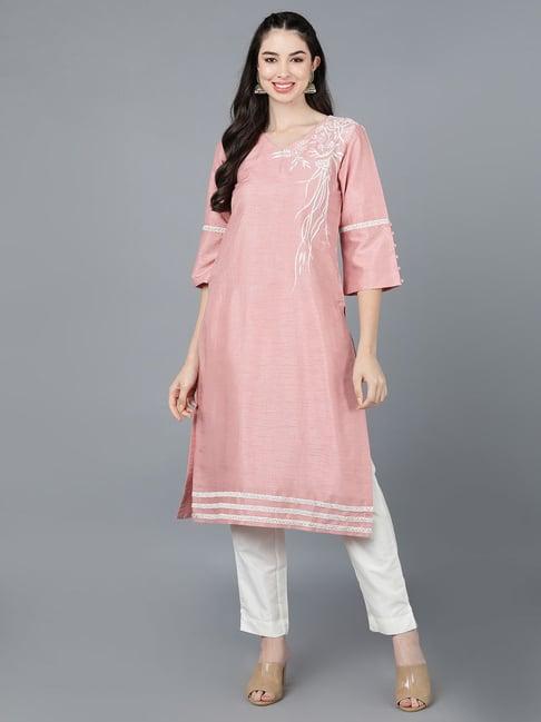 vaamsi pink embroidered straight kurta