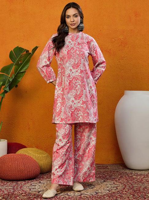 vaamsi pink printed tunic & pant set