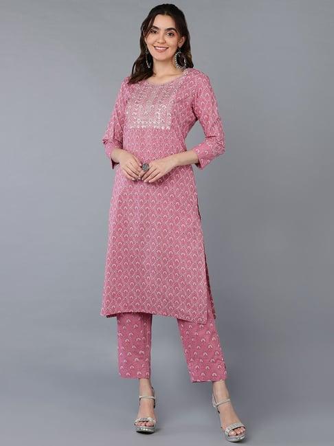 vaamsi pink rayon printed kurta pant set