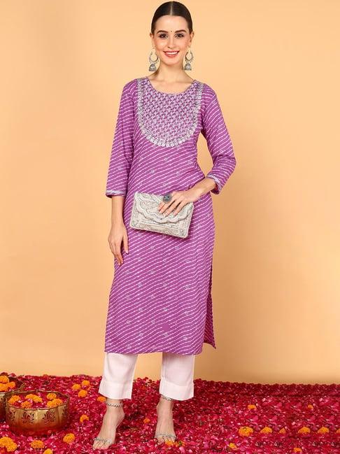 vaamsi purple cotton striped straight kurta