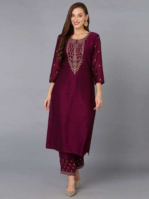 vaamsi purple embroidered kurta pant set