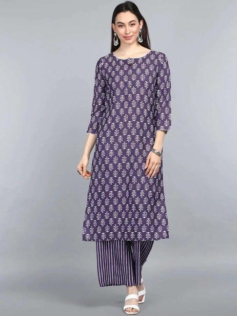 vaamsi purple printed kurta palazzo set