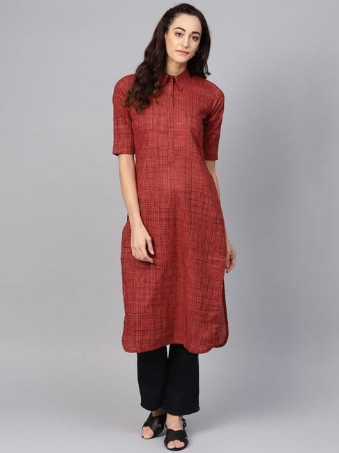 vaamsi red cotton printed straight kurta