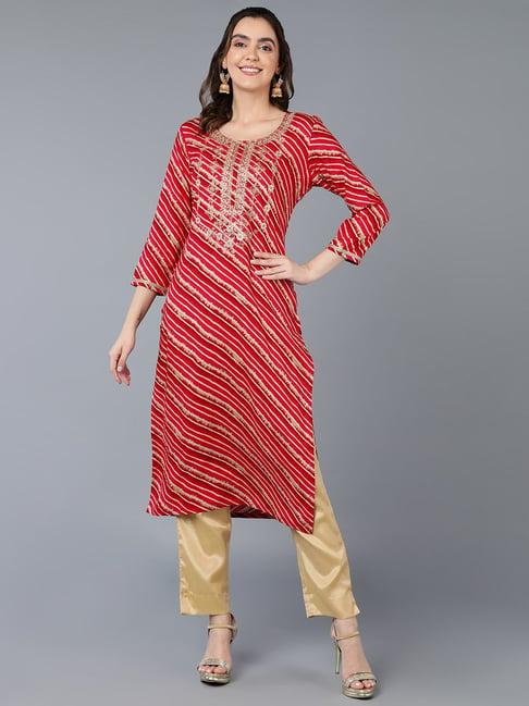 vaamsi red striped straight kurta