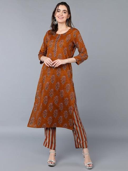 vaamsi rust printed kurta pant set