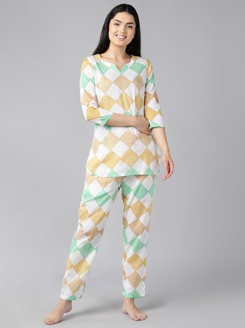 vaamsi white & green cotton check top with pyjamas