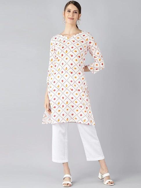 vaamsi white cotton printed a line kurti