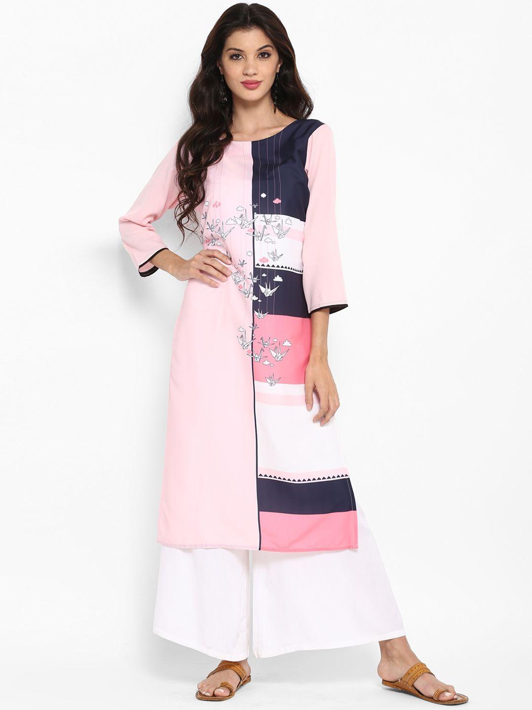 vaamsi women pink digital print straight kurta