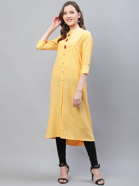 vaamsi yellow cotton a line kurta