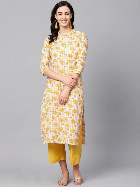 vaamsi yellow cotton printed straight kurta