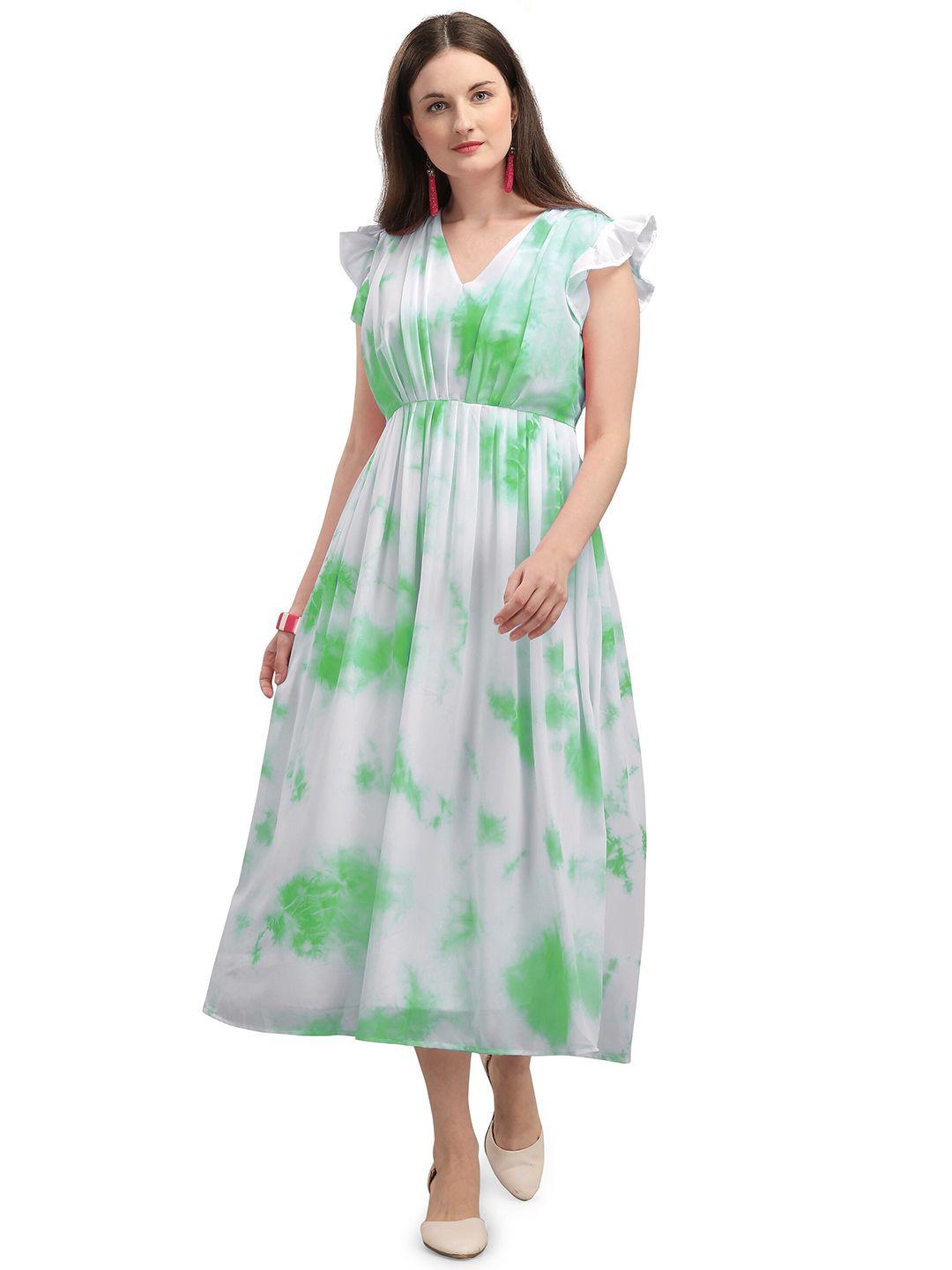 vaani creation green & white dyed georgette midi dress