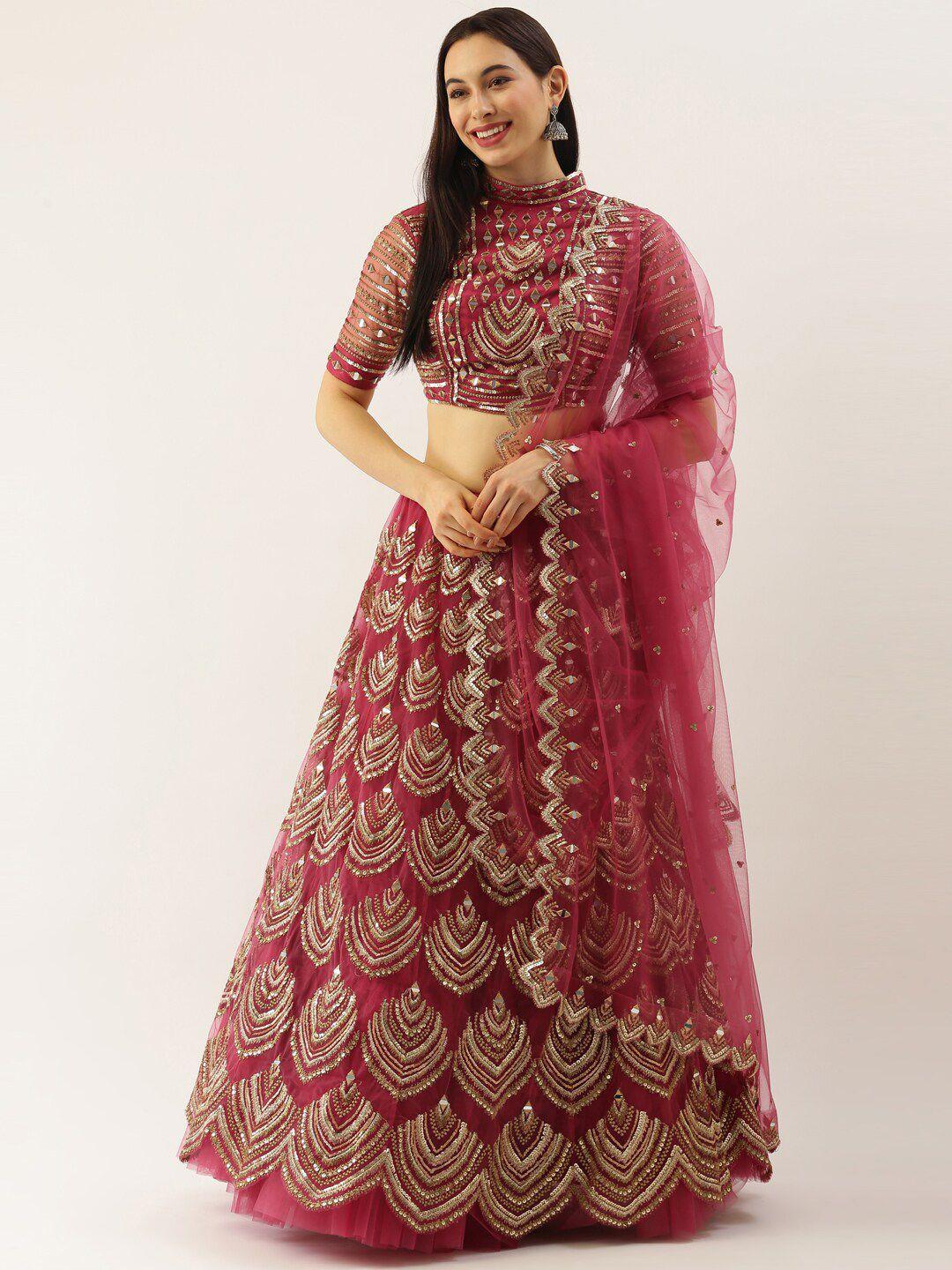 vaani creation pink & embroidered semi-stitched lehenga & unstitched blouse with dupatta