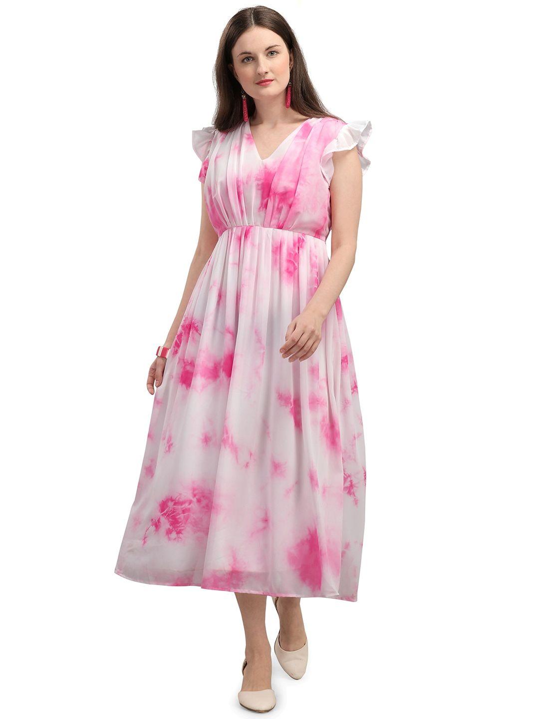 vaani creation pink floral dyed georgette midi dress