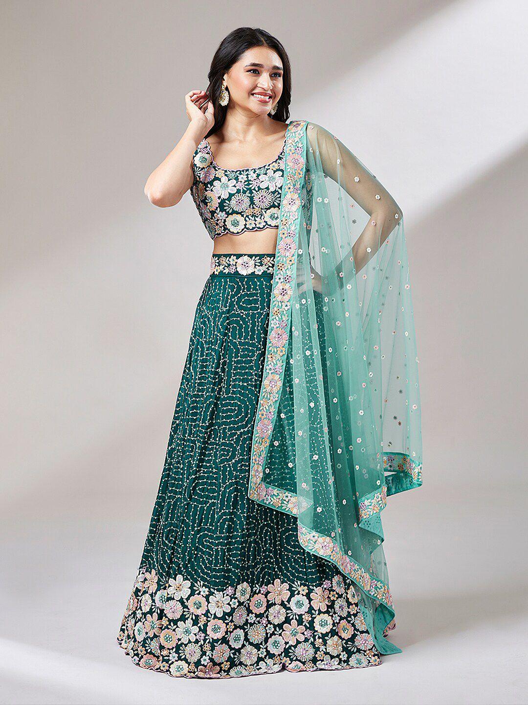 vaani creation teal embellished sequinned semi-stitched lehenga & unstitched blouse with dupatta