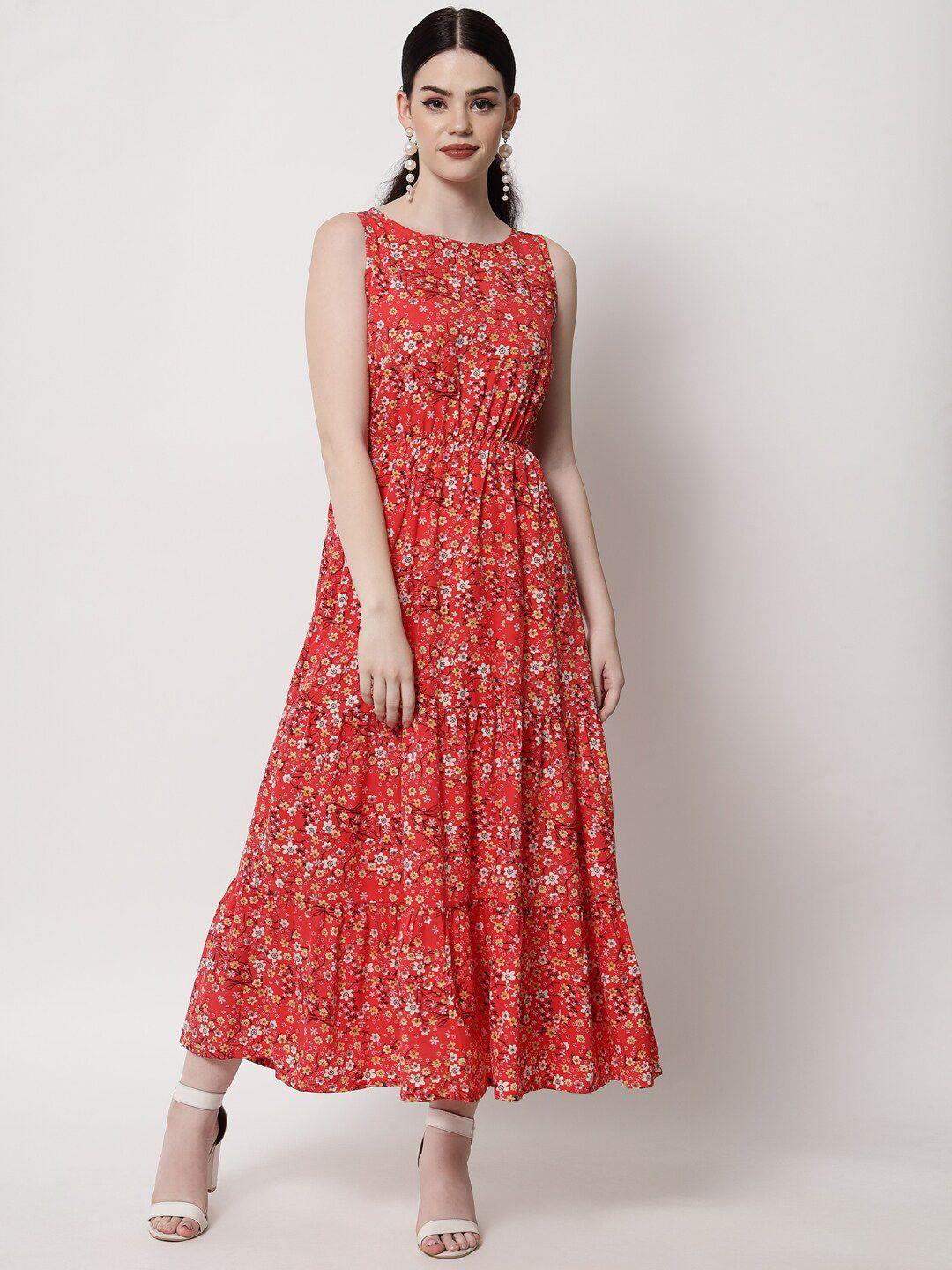vaani creation women red & white floral printed maxi dress