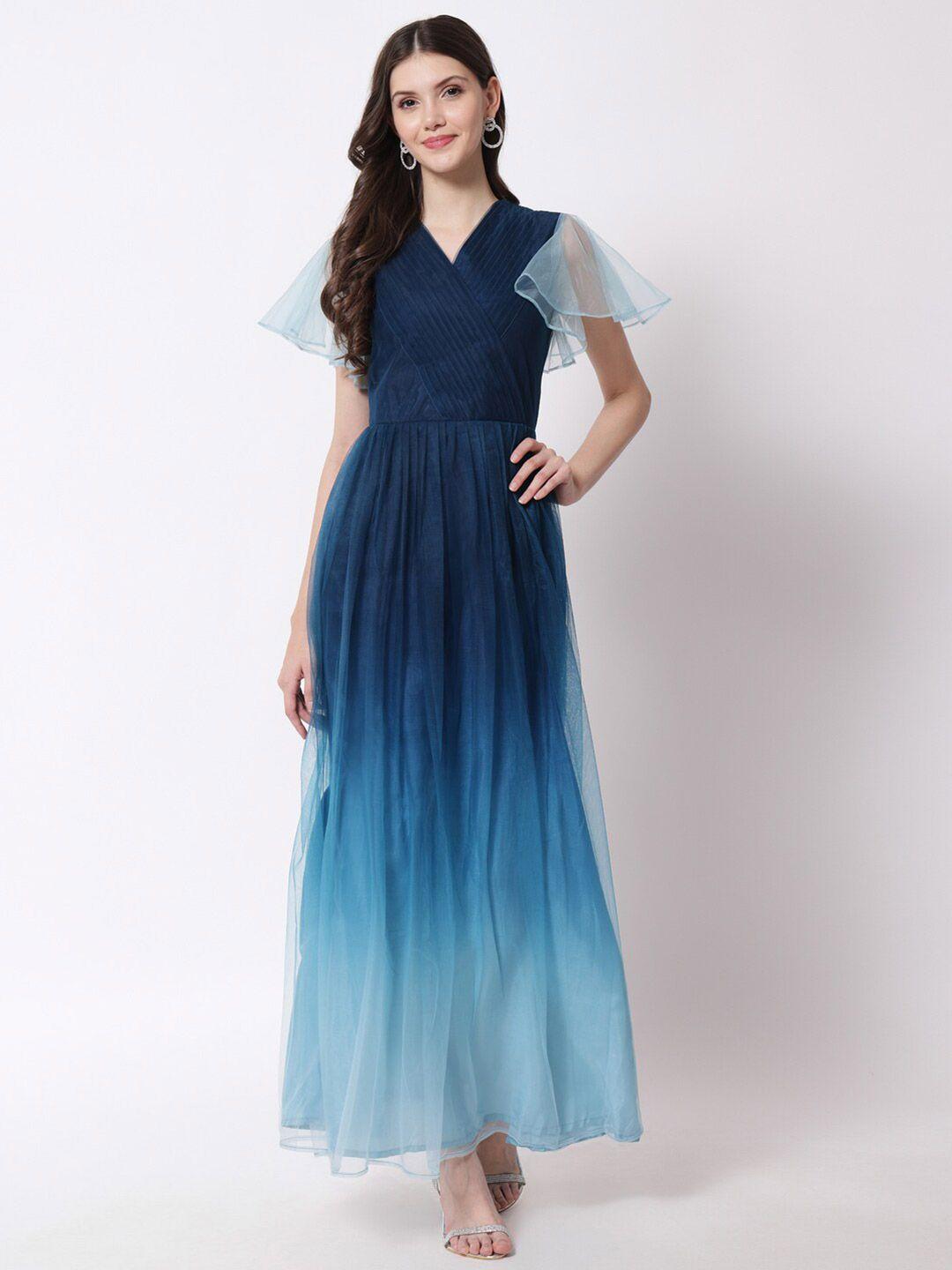 vaani creation blue tie and dye net maxi dress