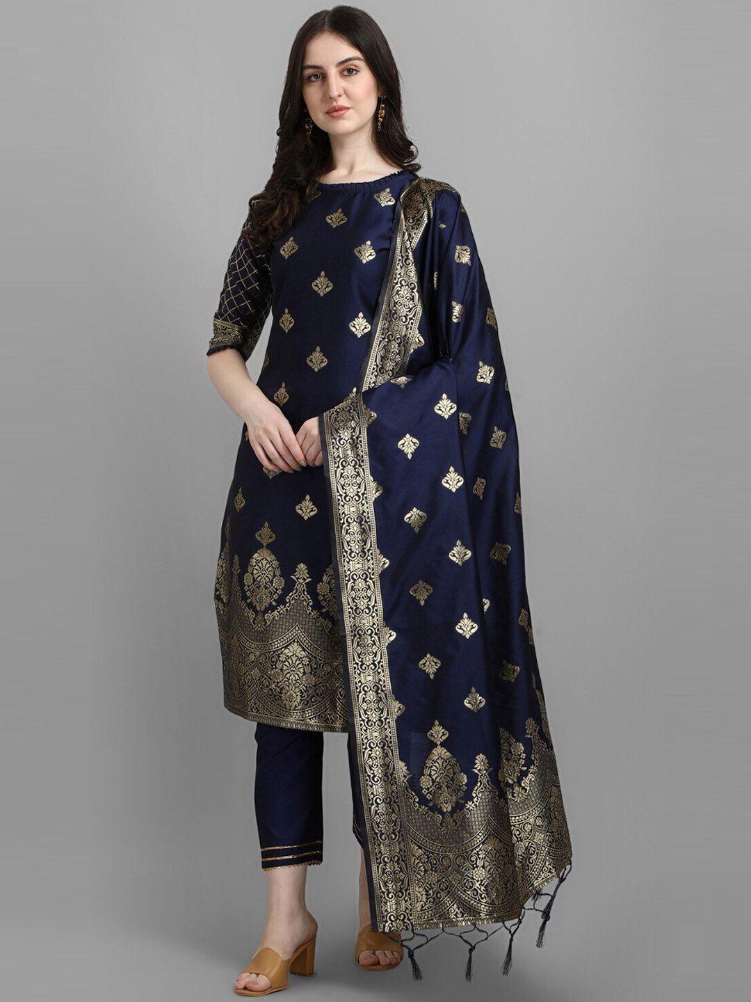 vaani creation ethnic motif woven design regular cotton silk kurta with trousers & dupatta