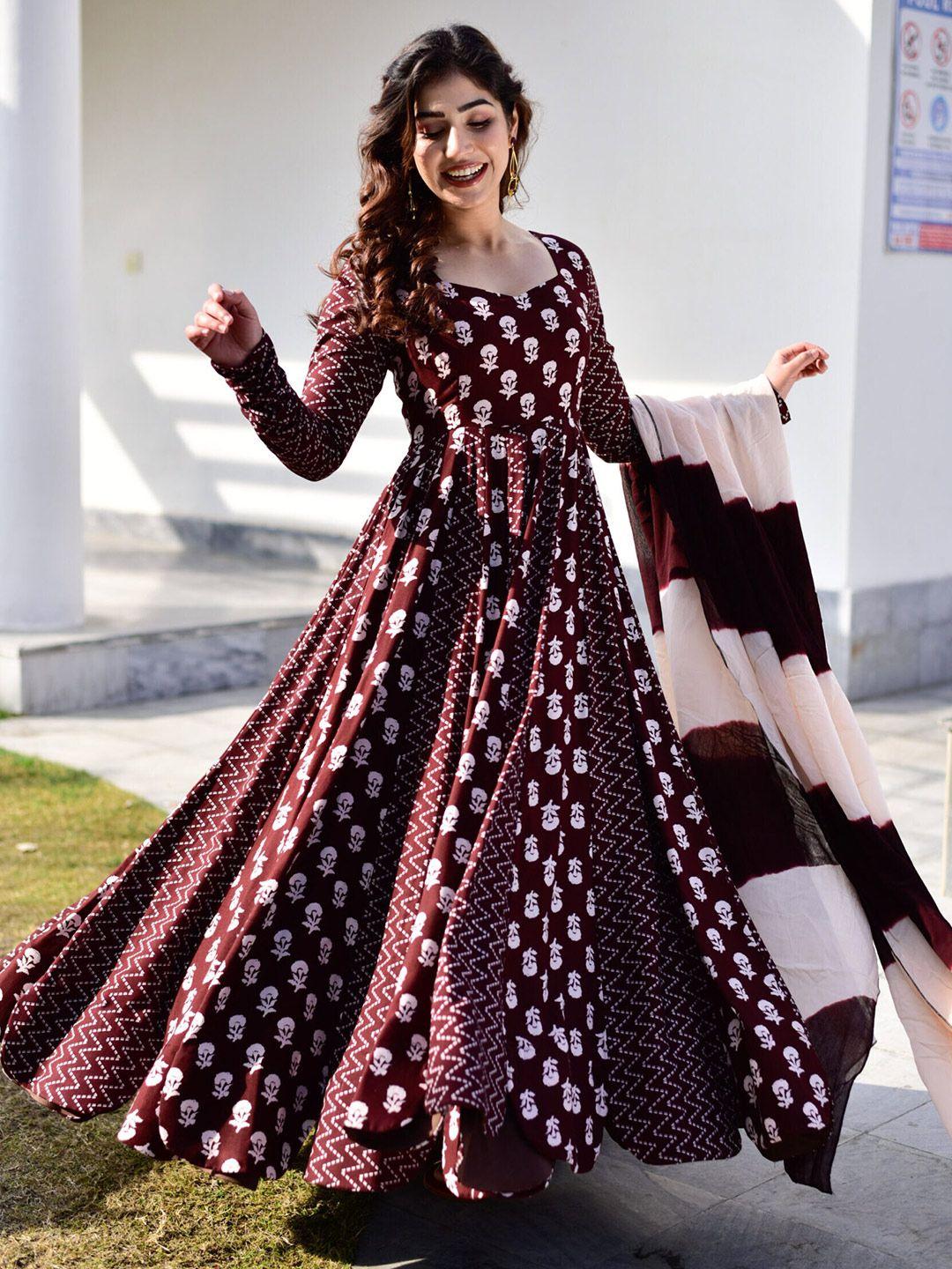 vaani creation floral printed flared gown with dupatta