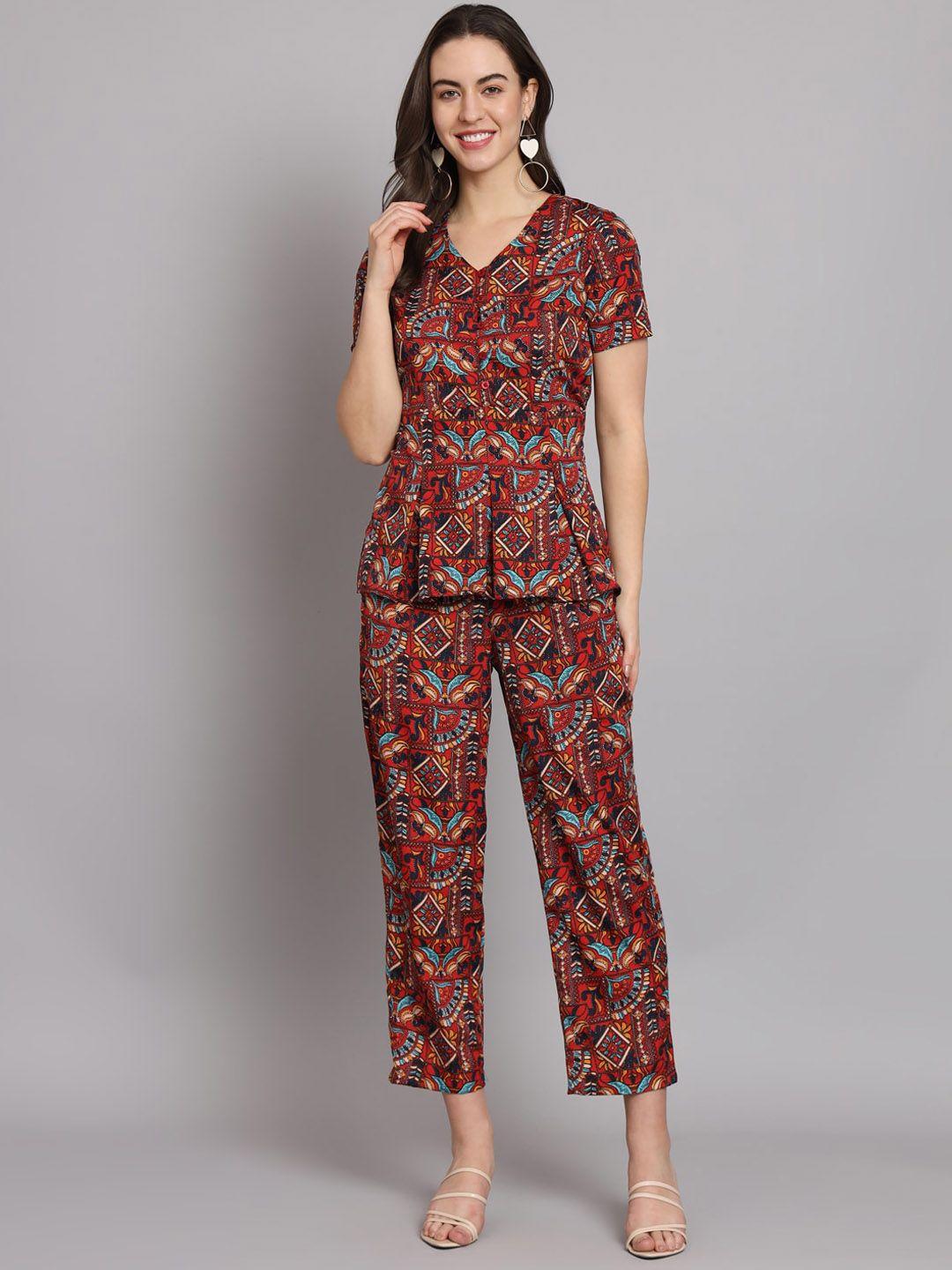 vaararo ethnic motif printed top with trousers co-ords