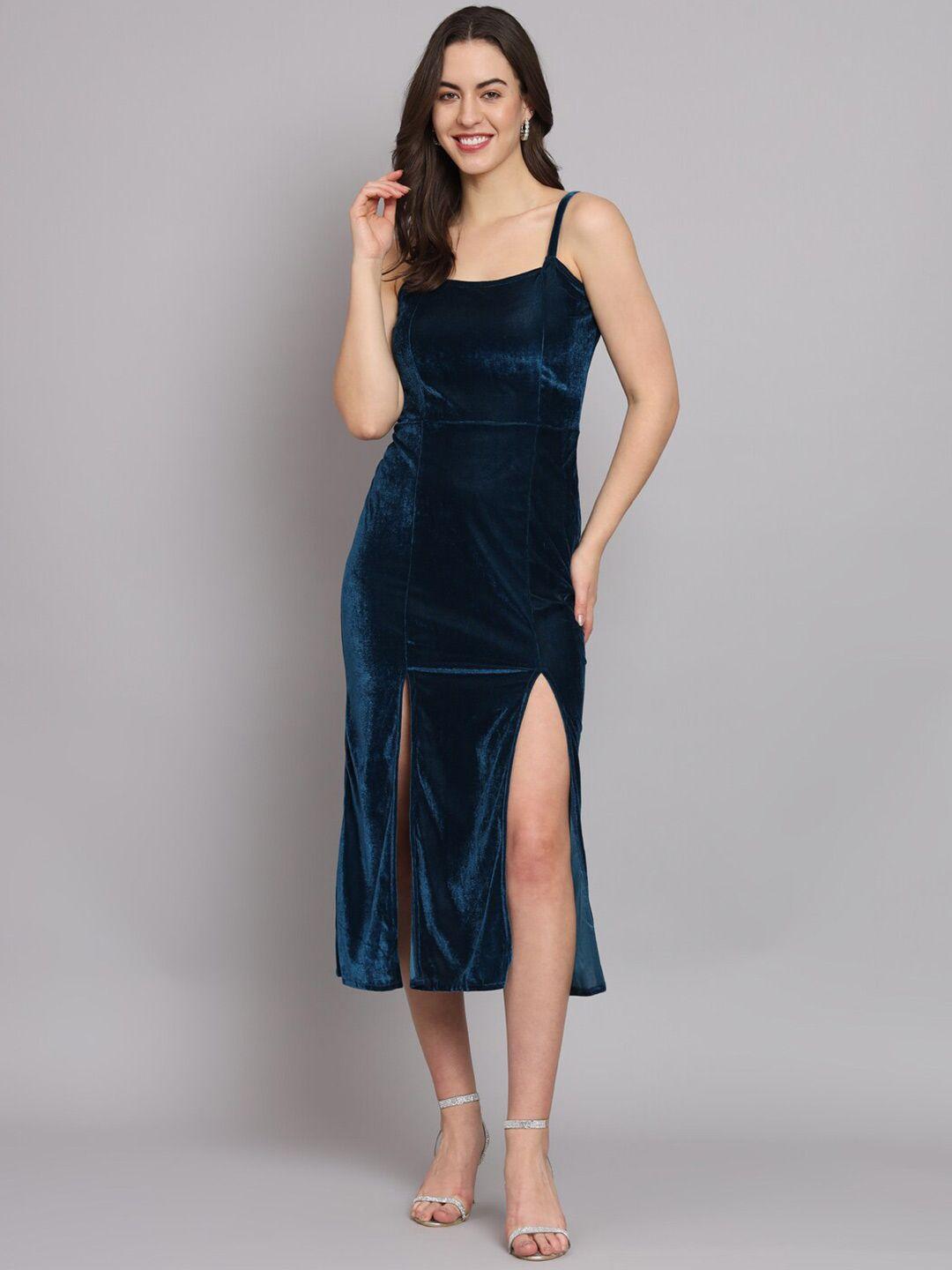 vaararo shoulder straps cut-outs velvet sheath midi dress