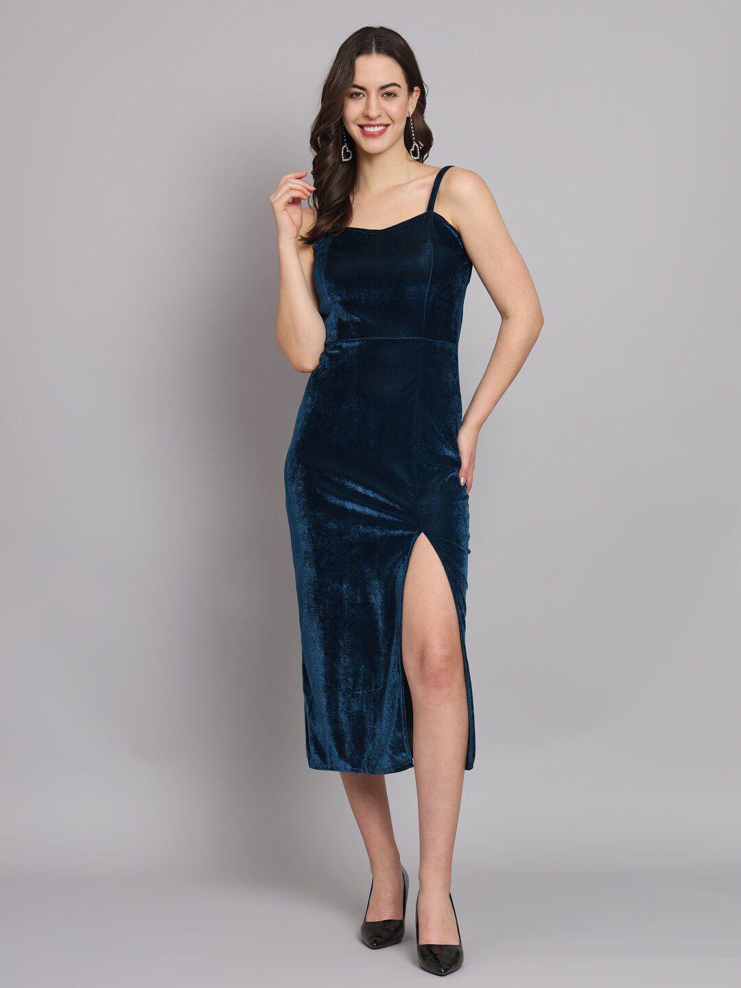 vaararo shoulder straps velvet sheath midi dress