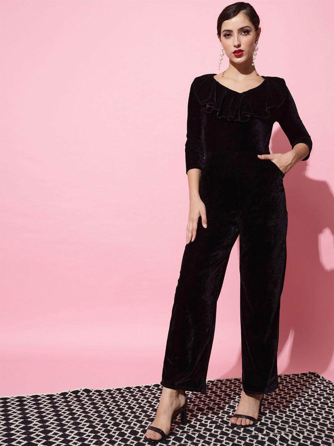 vaararo v-neck velvet basic jumpsuit