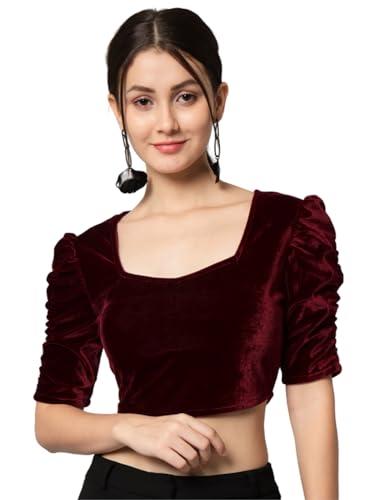 vaararo velvet blouse tops for women | party puff sleeves readymade outfit maroon medium