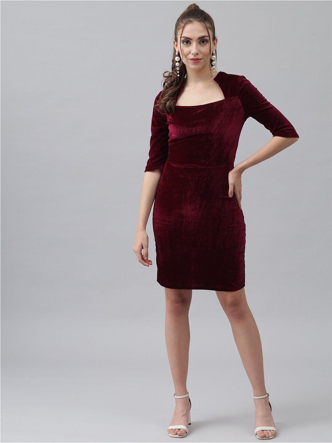 vaararo women maroon velvet sheath dress