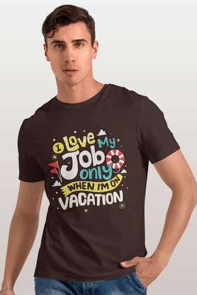 vacation mode on round neck mens t-shirt - brown