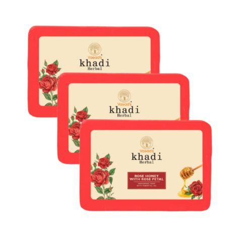 vagad's khadi rose & honey with rose petals soap 125gm | gives you velvety skin | free from parabens | silicon free (pack of 3)