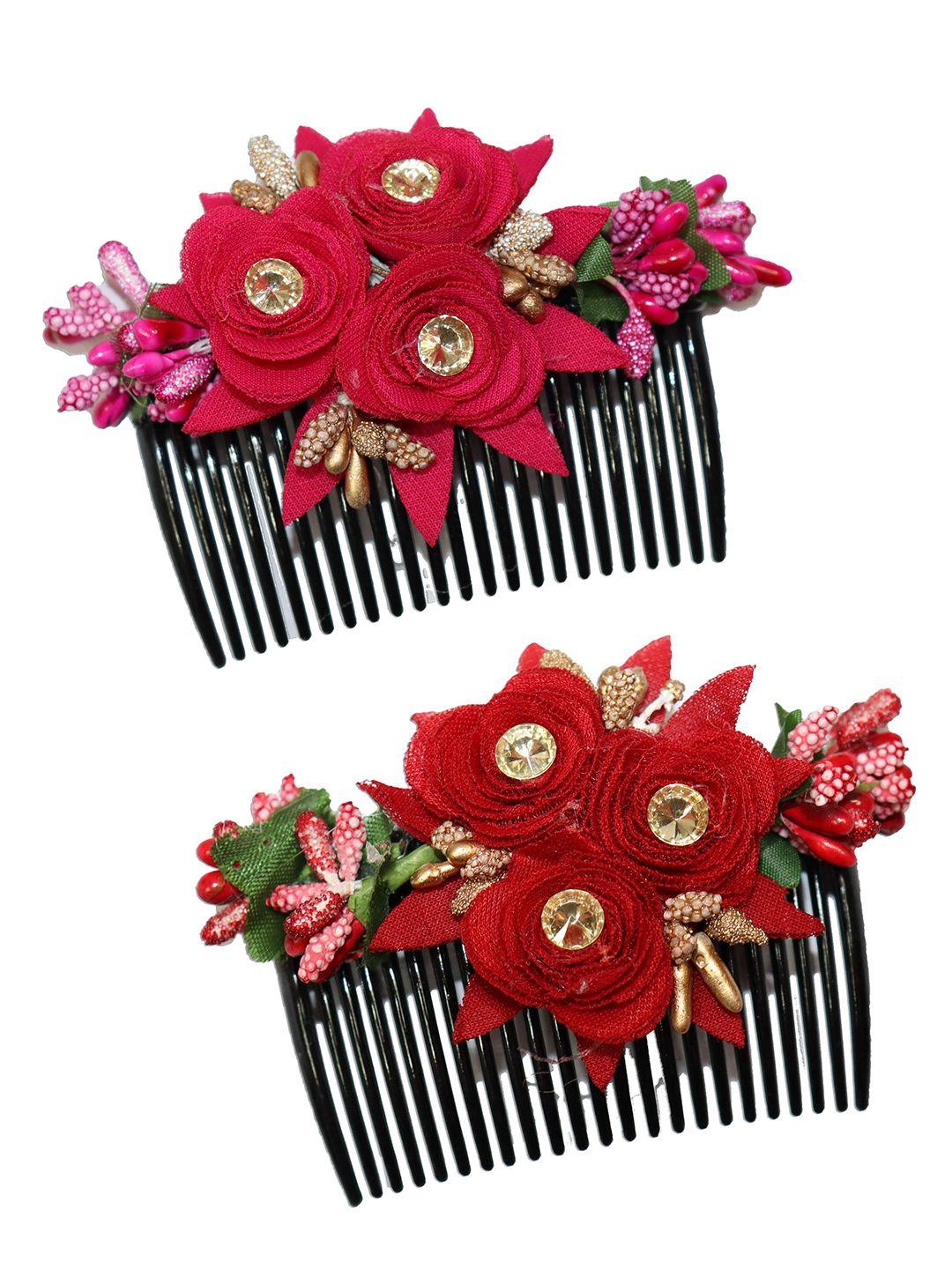 vaghbhatt women set of 2 floral embellished comb pins