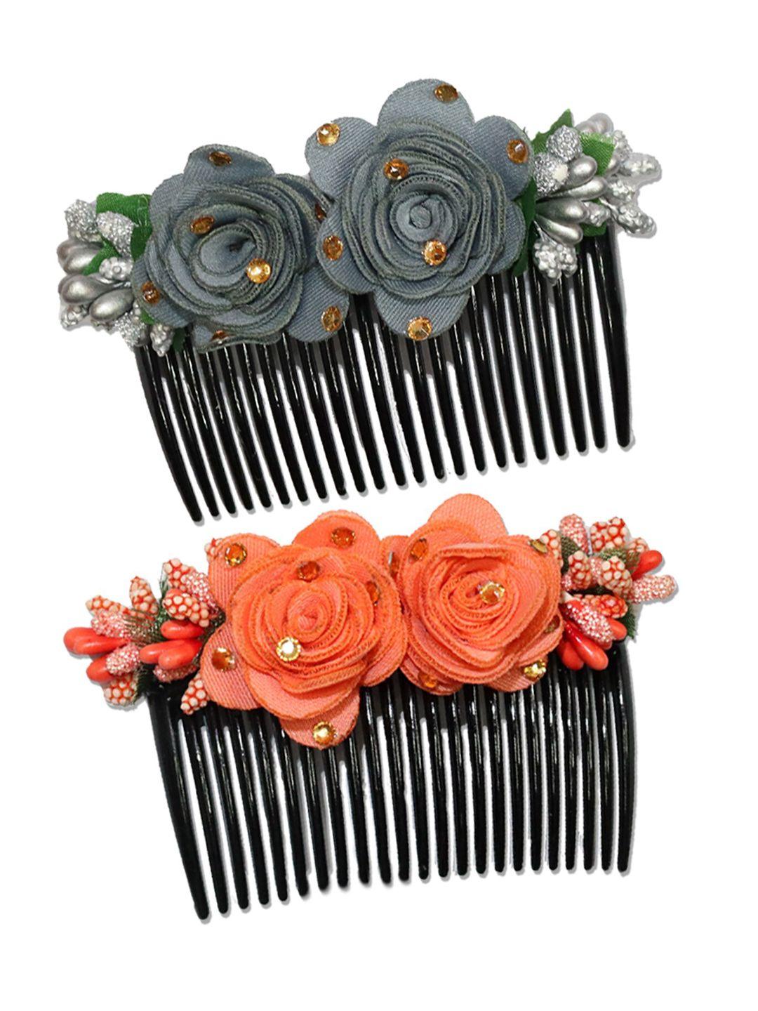 vaghbhatt women set of 2 floral embellished comb pins